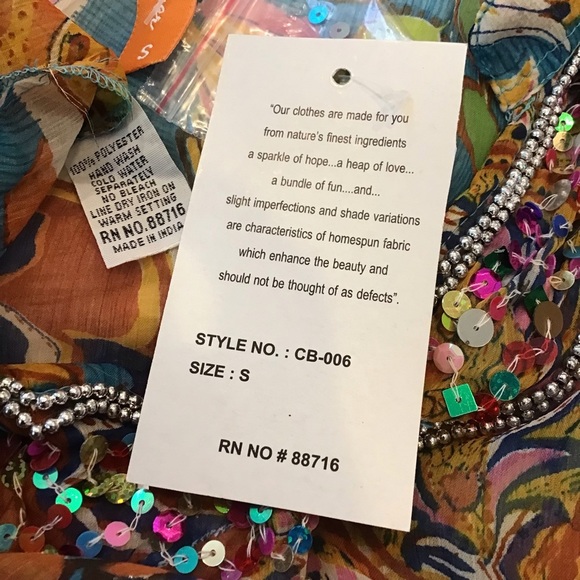 Sunflower Floral Sequin Neckline Long Sleeve Sheer Swimsuit Cover Up Size Small - Picture 9 of 9